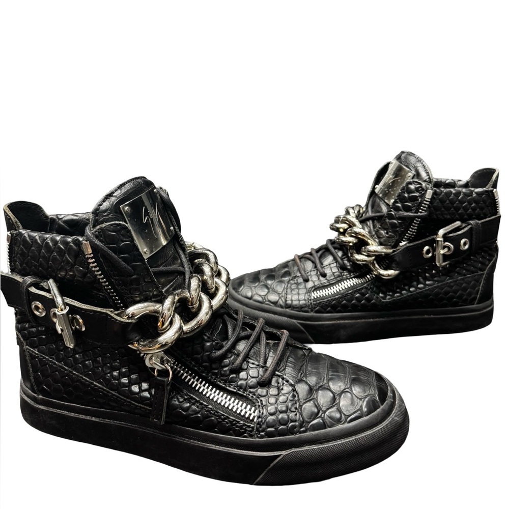 Giuseppe Zanotti Black Croc High Top Sneakers Mens 39 Gold Chain Italy EUC